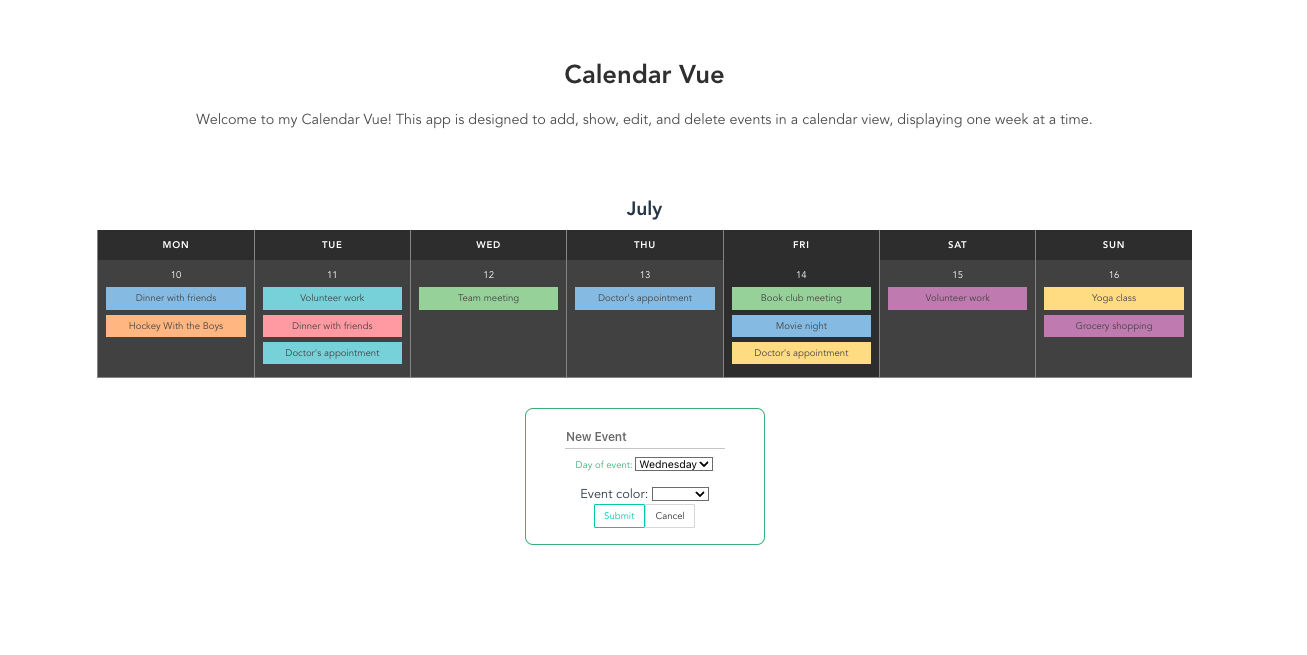 Calendar Vue Project